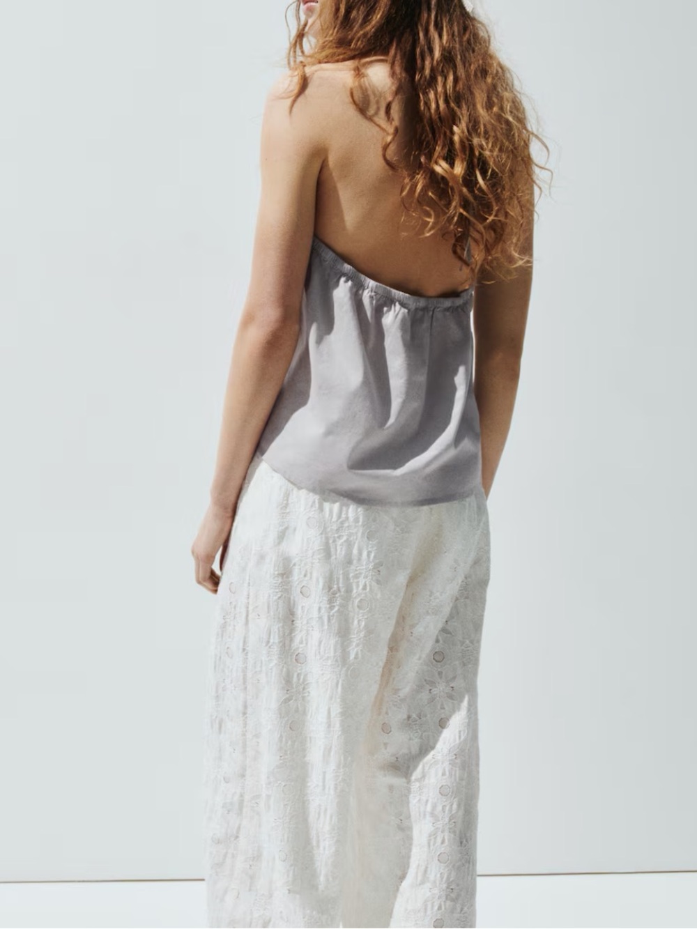 H&M NWT 100% cotton crochet patch detail Halter Tank Top in Light Gray - Picture 4 of 5